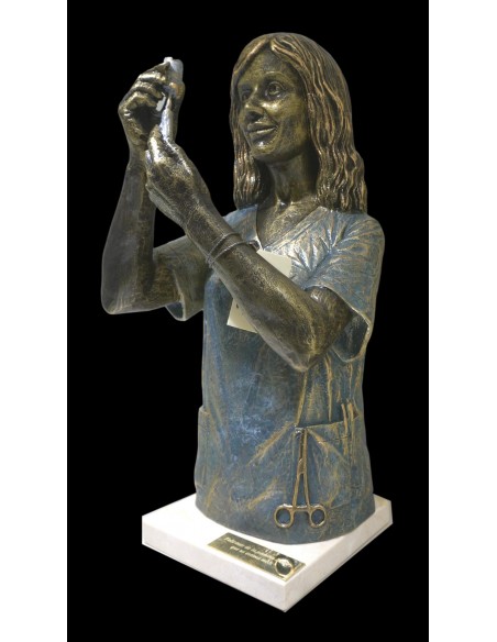 Realistic sculpture Nurse on the marble base by spanish artist Angeles Anglada